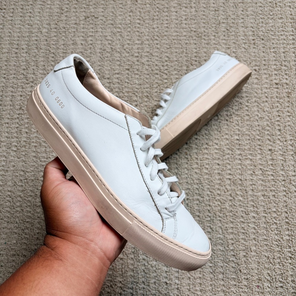 Common Projects Original Achilles Low White Leather Tan Sole Sneakers 3835 40